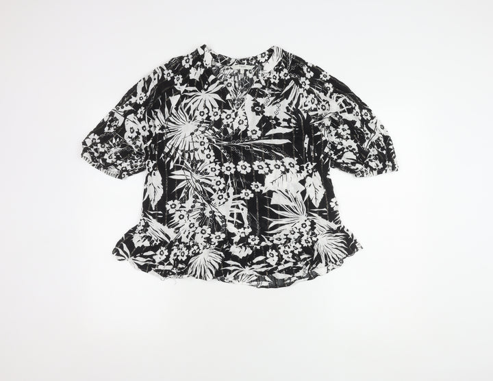 Next Women's Black Floral Puff Sleeve Top Size 12