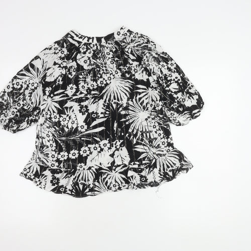 Next Women's Black Floral Puff Sleeve Top Size 12
