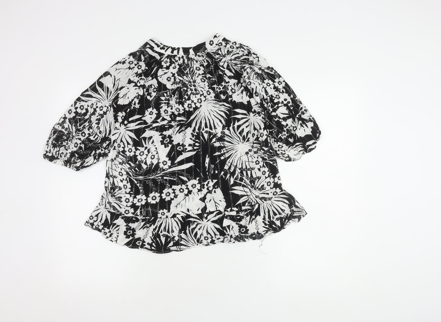 Next Women's Black Floral Puff Sleeve Top Size 12