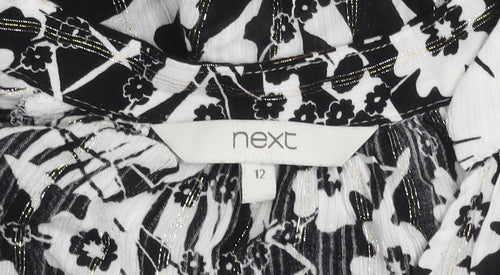 Next Women's Black Floral Puff Sleeve Top Size 12