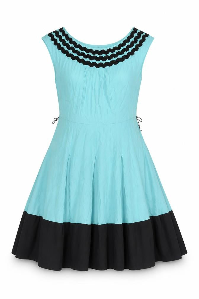 Front view of Monsoon Women's Blue Black Colourblock Dress 12