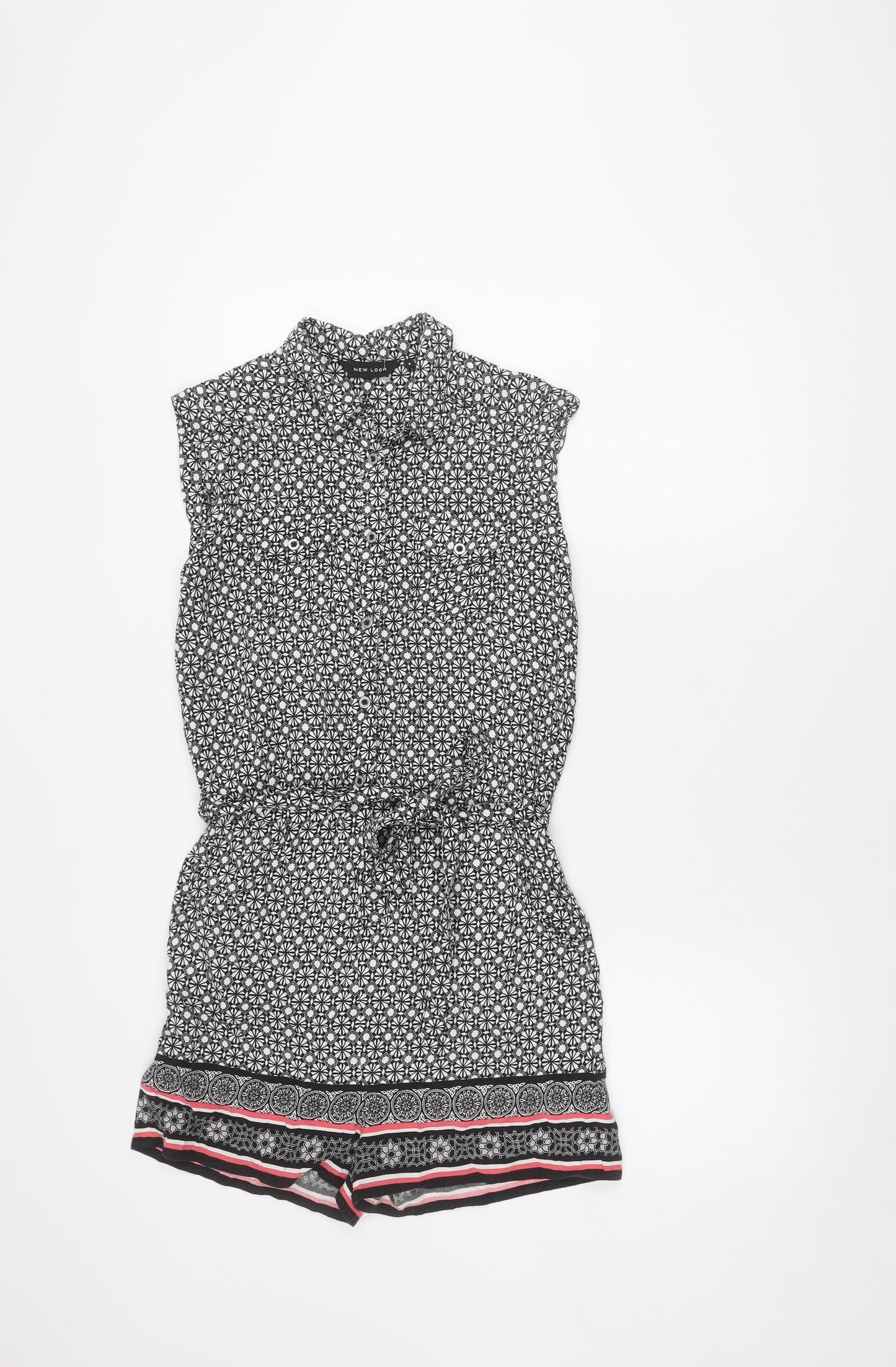 New Look Women's Black Geometric Playsuit Size 8