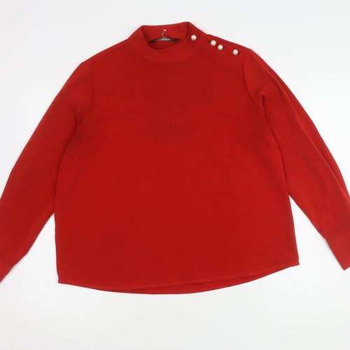 Zara Basic Red Women's High Neck Blouse Size 14