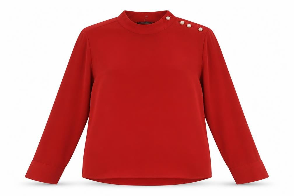 Front view of Zara Basic Red Women's High Neck Blouse, size 14