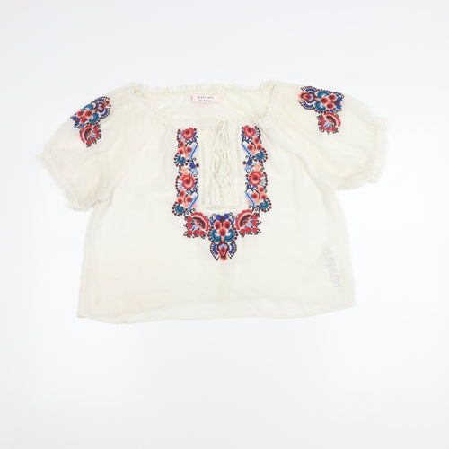 Miss Selfridge Women's White Embroidered Blouse UK 10