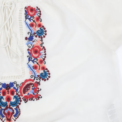 Miss Selfridge Women's White Embroidered Blouse UK 10
