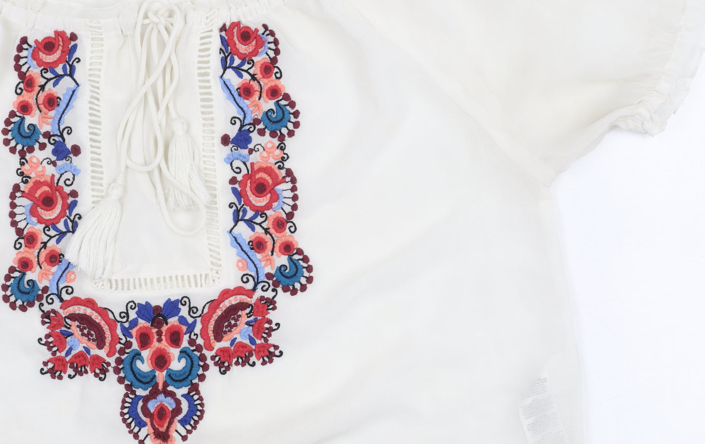 Miss Selfridge Women's White Embroidered Blouse UK 10