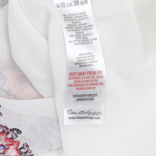 Miss Selfridge Women's White Embroidered Blouse UK 10