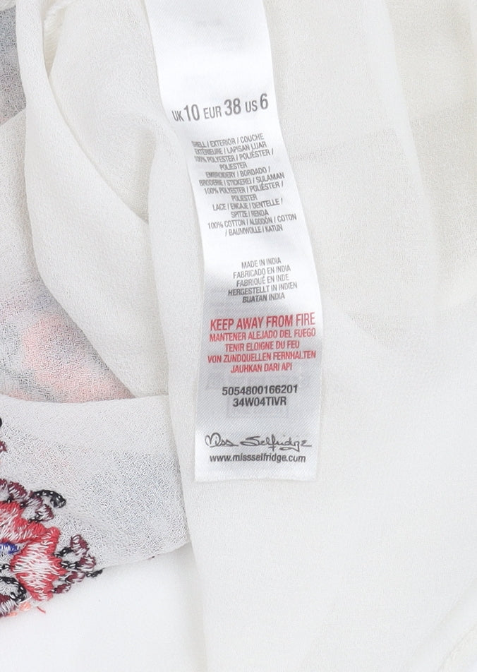 Miss Selfridge Women's White Embroidered Blouse UK 10