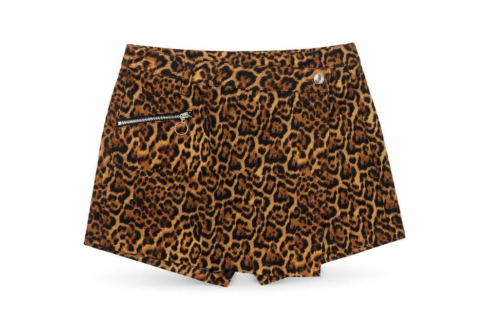 Front view of Zara Women's Brown Animal Print Shorts, size 4