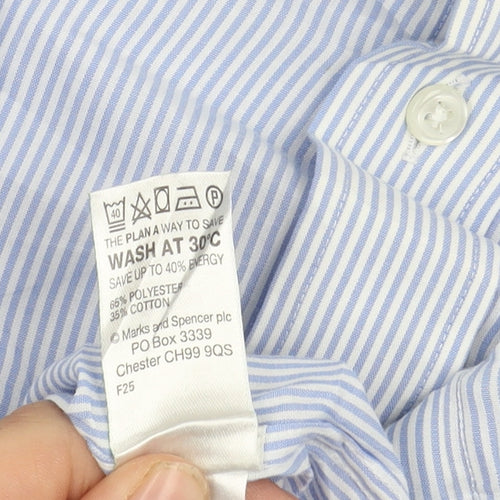 Marks and Spencer Men's Blue Striped Long-Sleeve Shirt