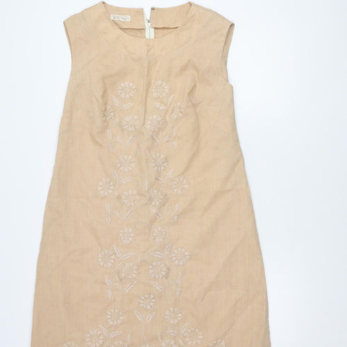 Tesoros Women's Beige Floral Sleeveless Dress