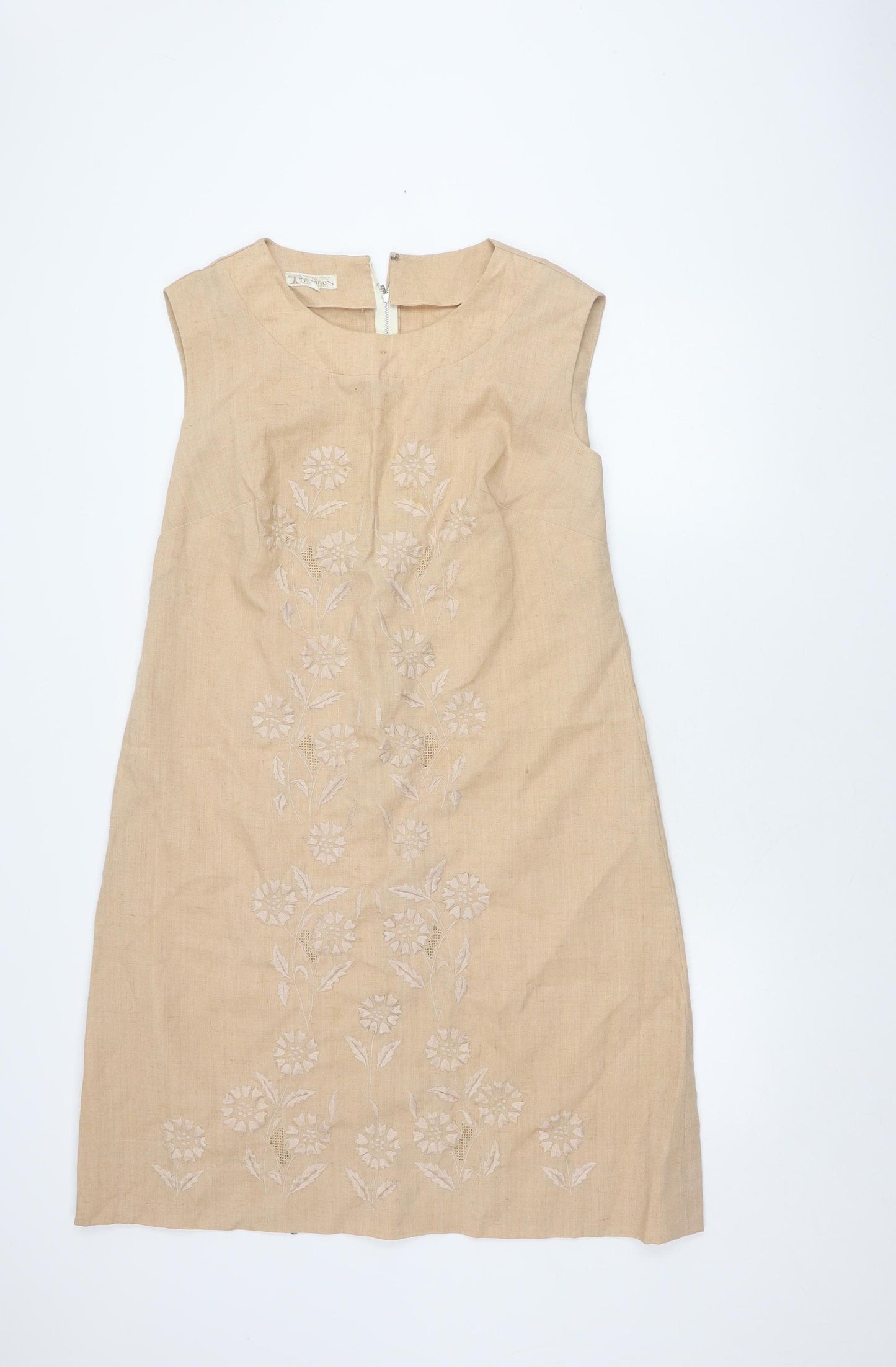Tesoros Women's Beige Floral Sleeveless Dress