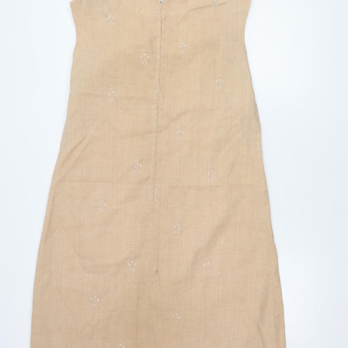 Tesoros Women's Beige Floral Sleeveless Dress