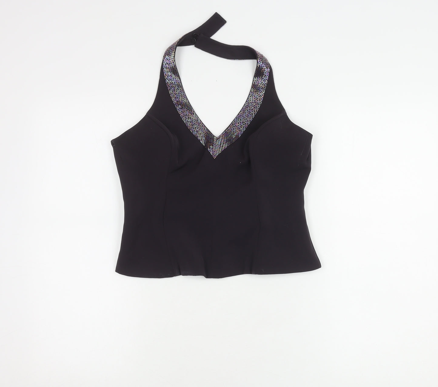 Next Women's Black Beaded Halter Blouse Size 12