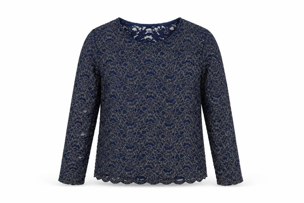 Front view of Damart Women's Blue Lace Blouse, size 10