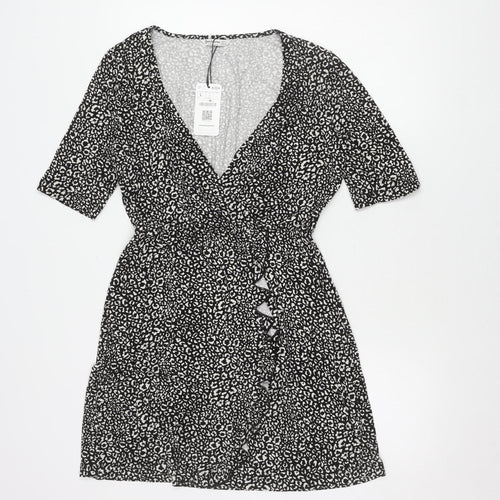 Stradivarius Women's Black Animal Print Dress Size 12