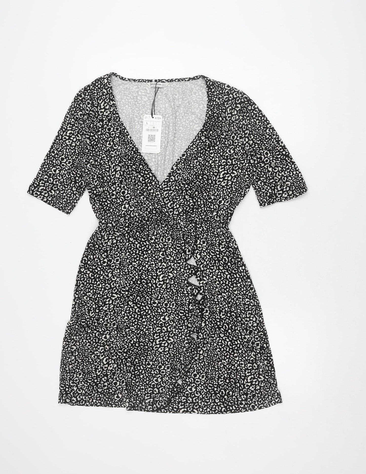 Stradivarius Women's Black Animal Print Dress Size 12