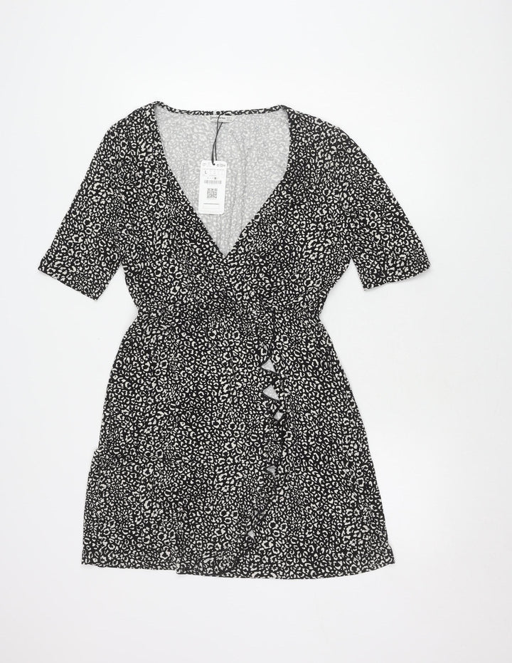Stradivarius Women's Black Animal Print Dress Size 12