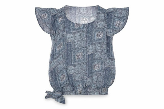 Front view of Debenhams Women's Blue Tunic Blouse, size 12, Geometric Design