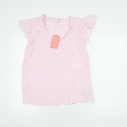 Monsoon Women's Pink V-Neck Flutter Sleeve Top