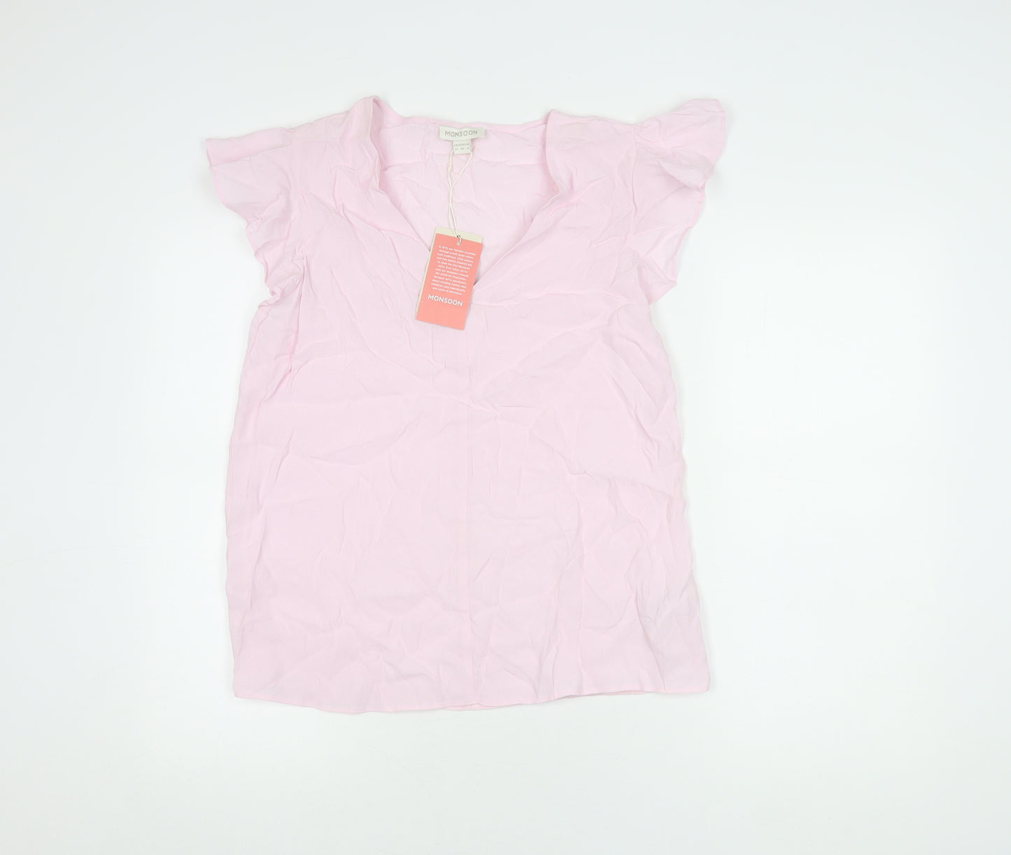 Monsoon Women's Pink V-Neck Flutter Sleeve Top