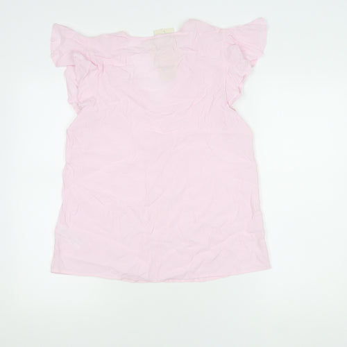 Monsoon Women's Pink V-Neck Flutter Sleeve Top