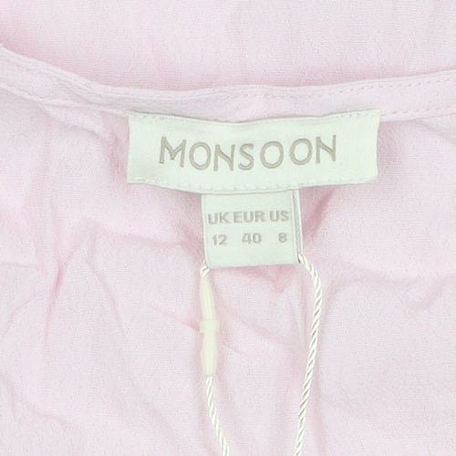 Monsoon Women's Pink V-Neck Flutter Sleeve Top