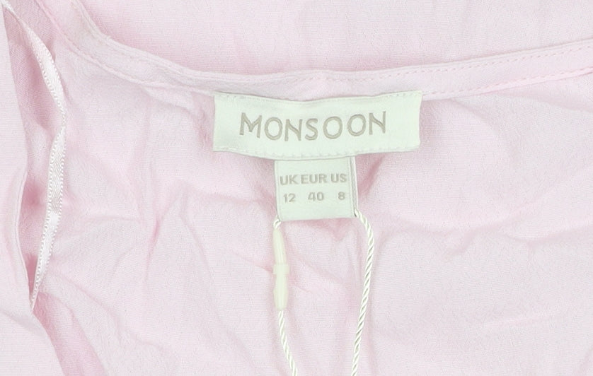 Monsoon Women's Pink V-Neck Flutter Sleeve Top