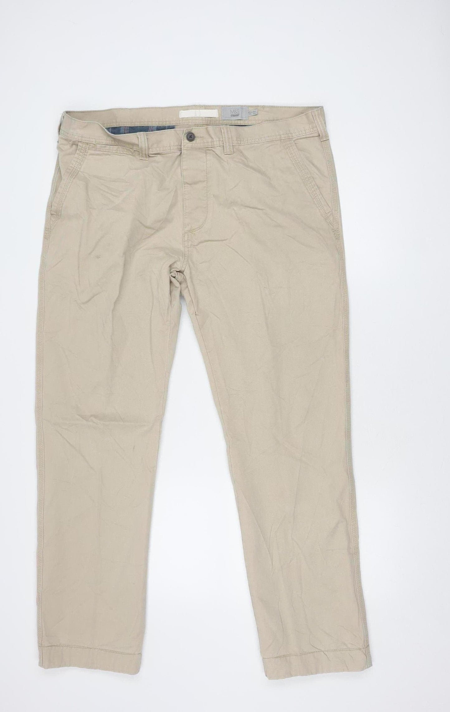Marks and Spencer Men's Beige Straight Trousers Size 40