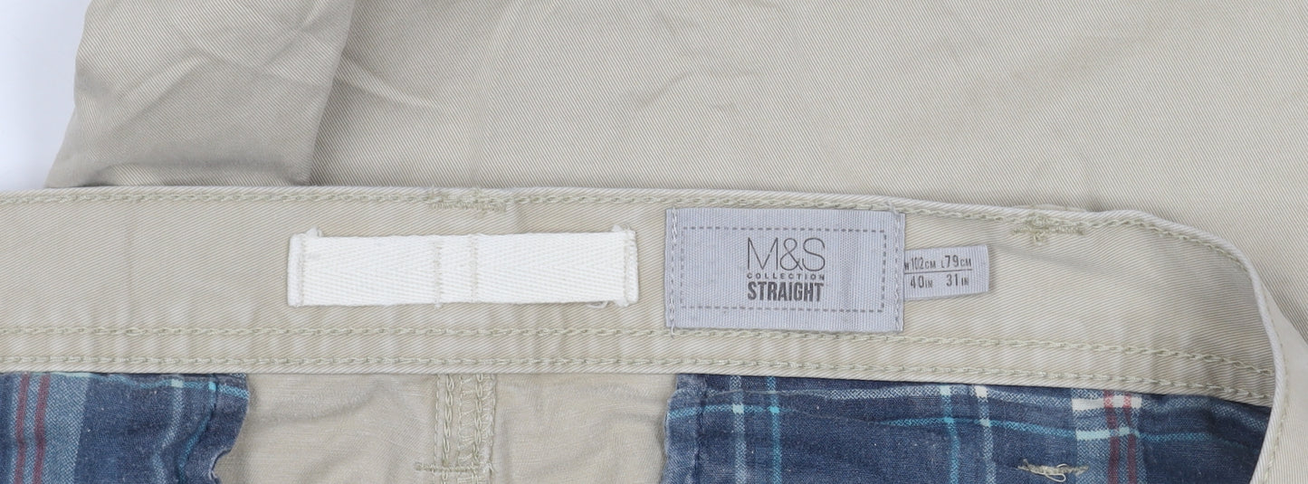 Marks and Spencer Men's Beige Straight Trousers Size 40