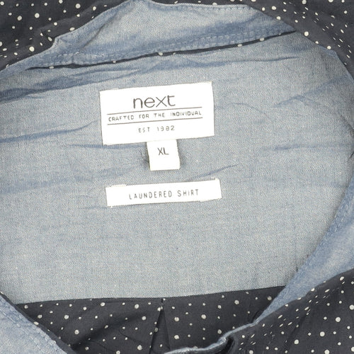 Next Men's Blue Polka Dot Button-Up Shirt XL
