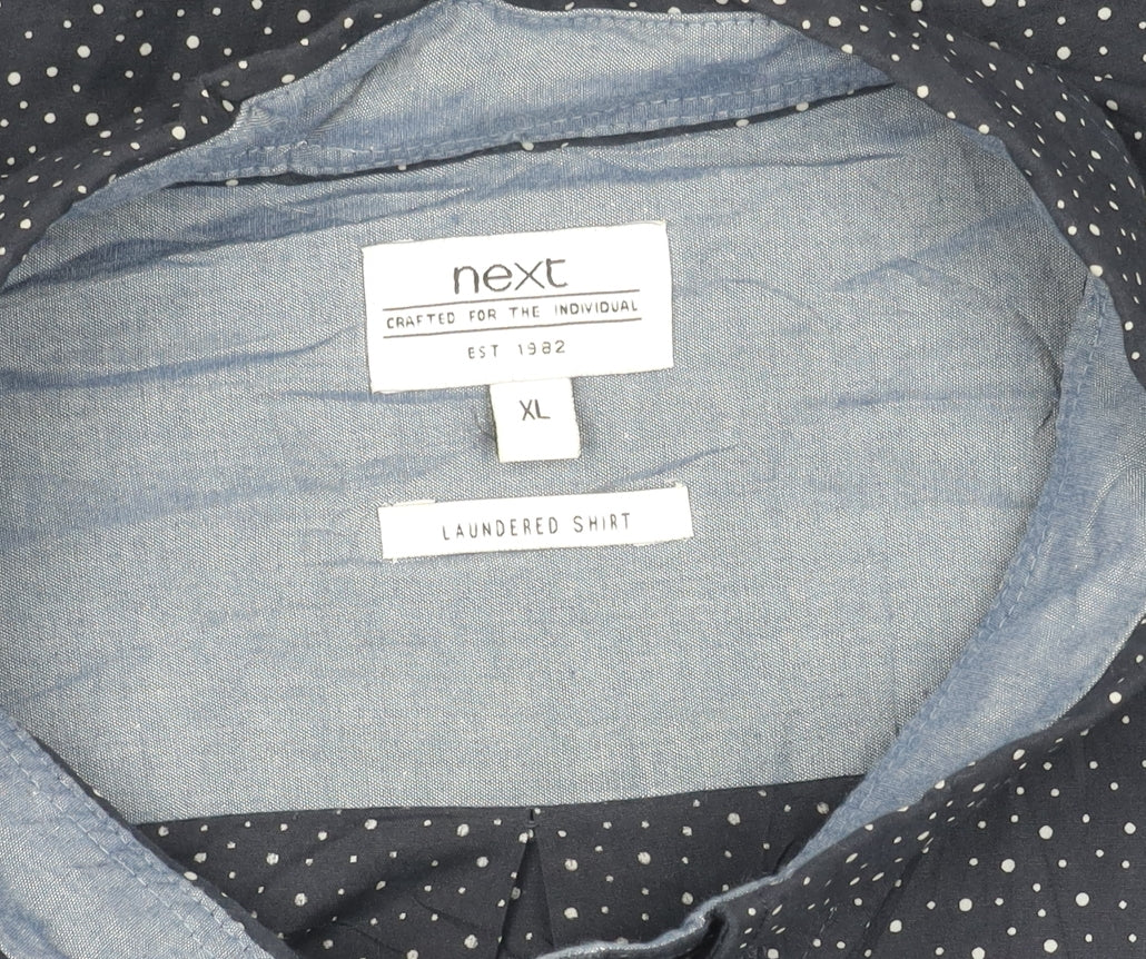 Next Men's Blue Polka Dot Button-Up Shirt XL
