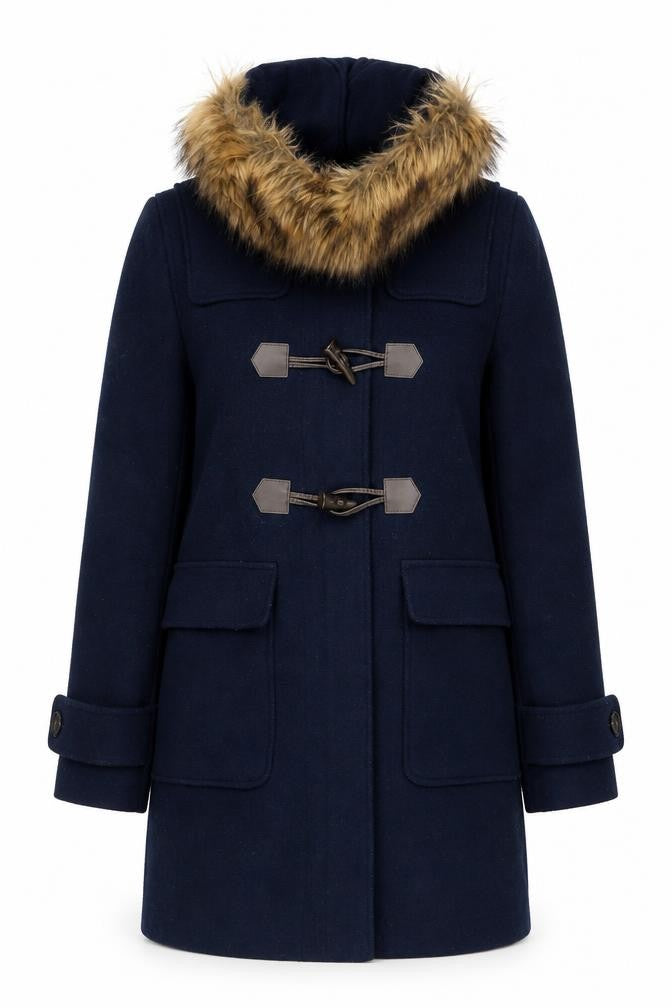 Front view of Marks & Spencer Women's Blue Duffle Coat, size 8
