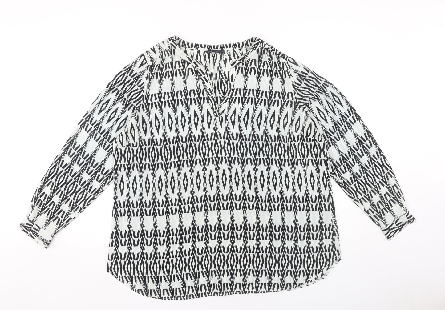 Marks and Spencer Women's Black V-Neck Geometric Blouse Size 18