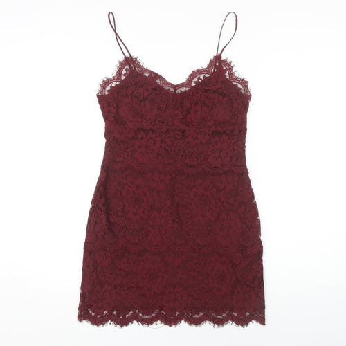 Topshop Women's Red Lace Slip Dress Size 12