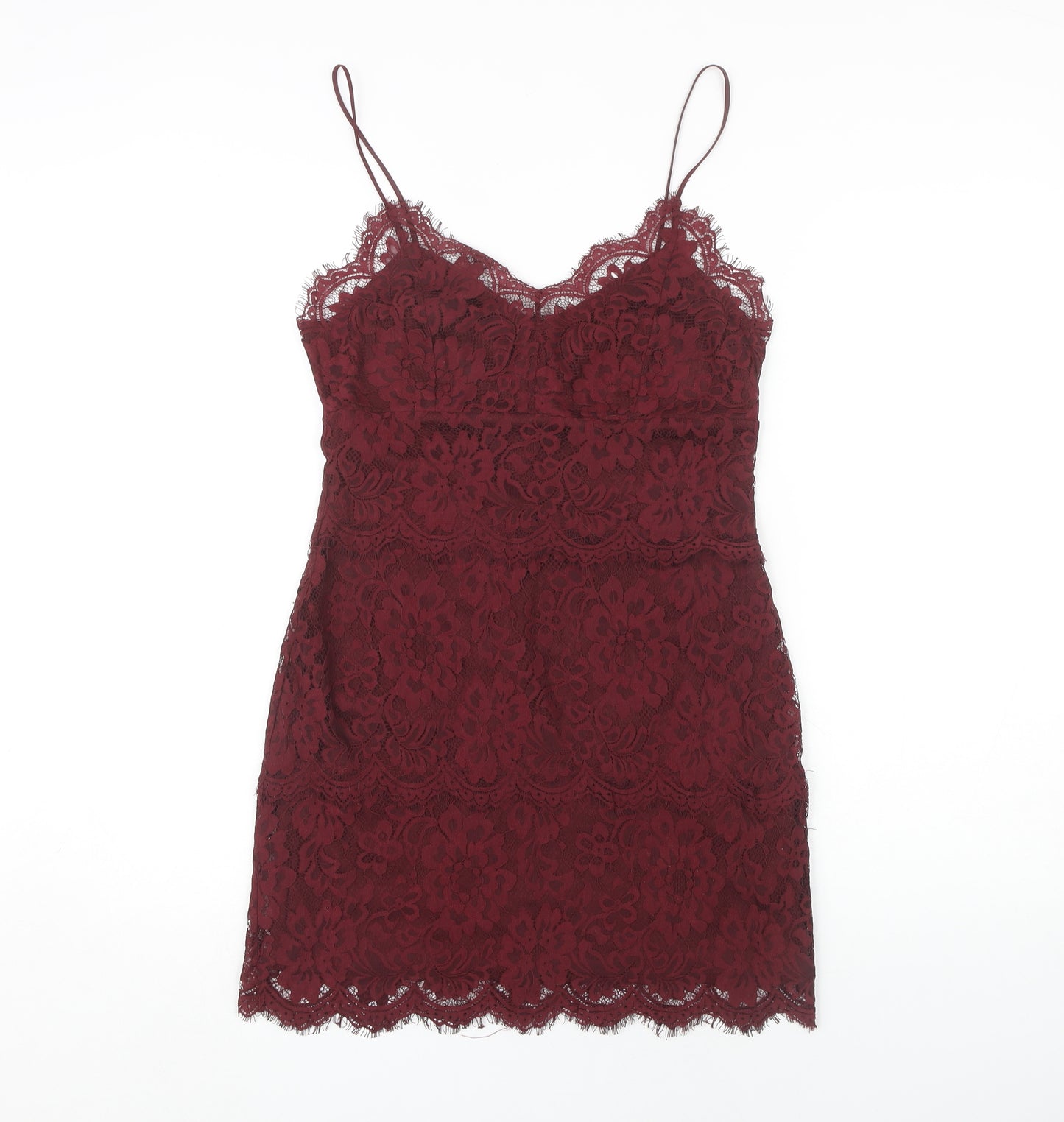 Topshop Women's Red Lace Slip Dress Size 12