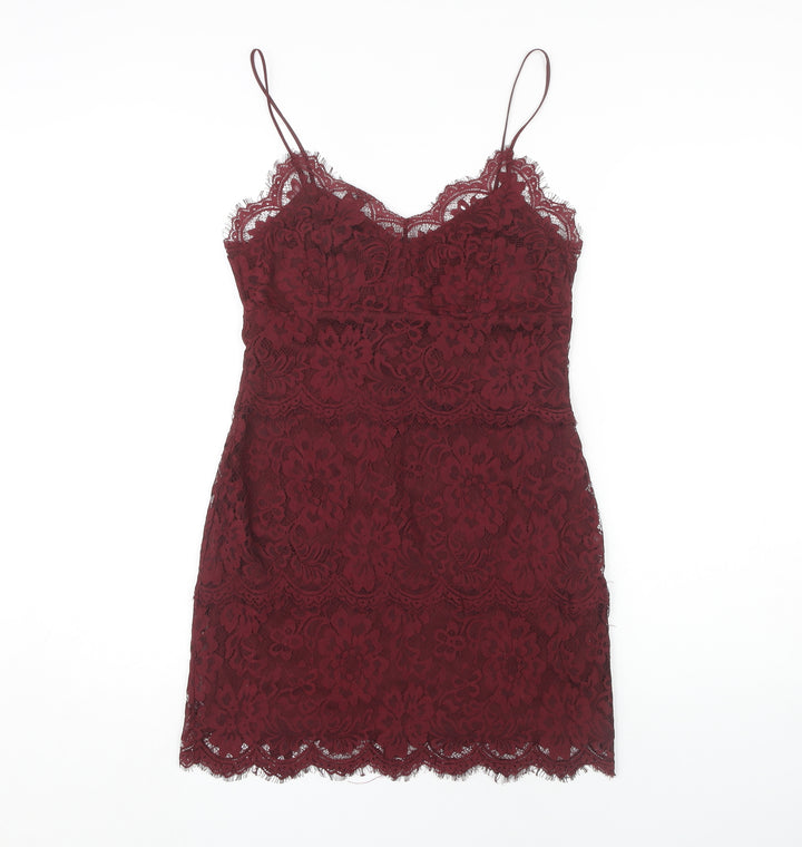 Topshop Women's Red Lace Slip Dress Size 12