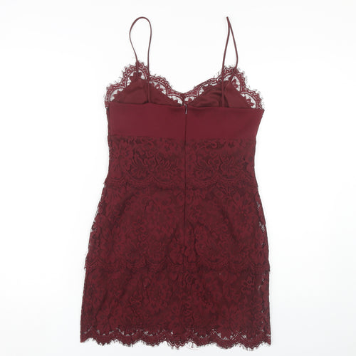 Topshop Women's Red Lace Slip Dress Size 12