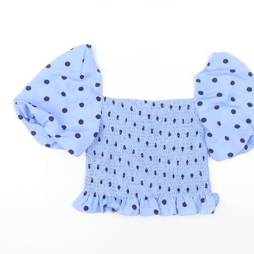 Brave Soul Women's Blue Polka Dot Cropped Blouse Size S