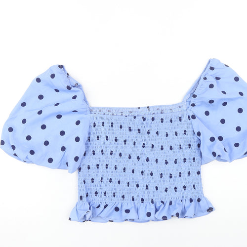 Brave Soul Women's Blue Polka Dot Cropped Blouse Size S