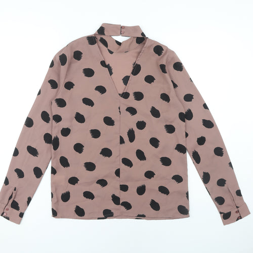 ICHI Women's Brown Polka Dot Blouse Size 6