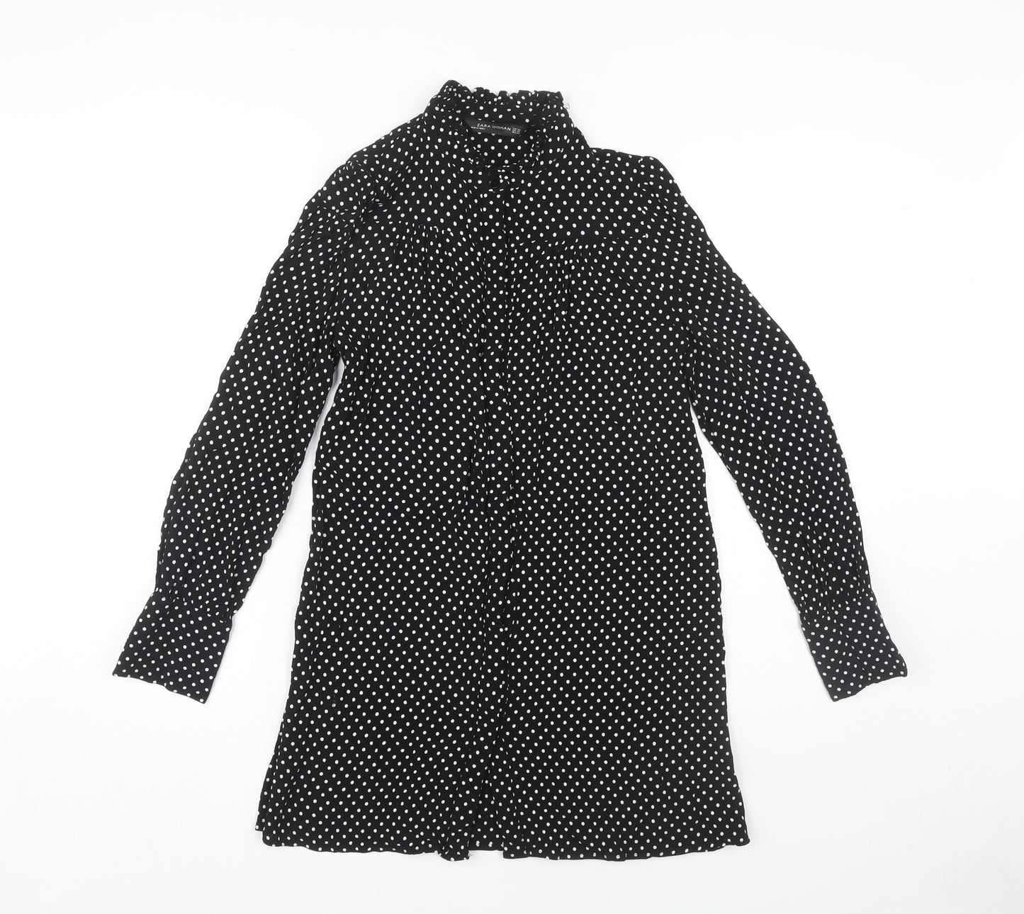 Zara Women's Black Polka Dot Long Sleeve Shirt Dress
