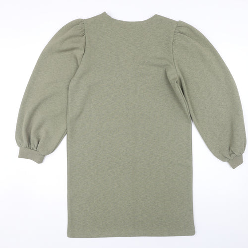Zara Green V-Neck Balloon Sleeve Dress, Size S