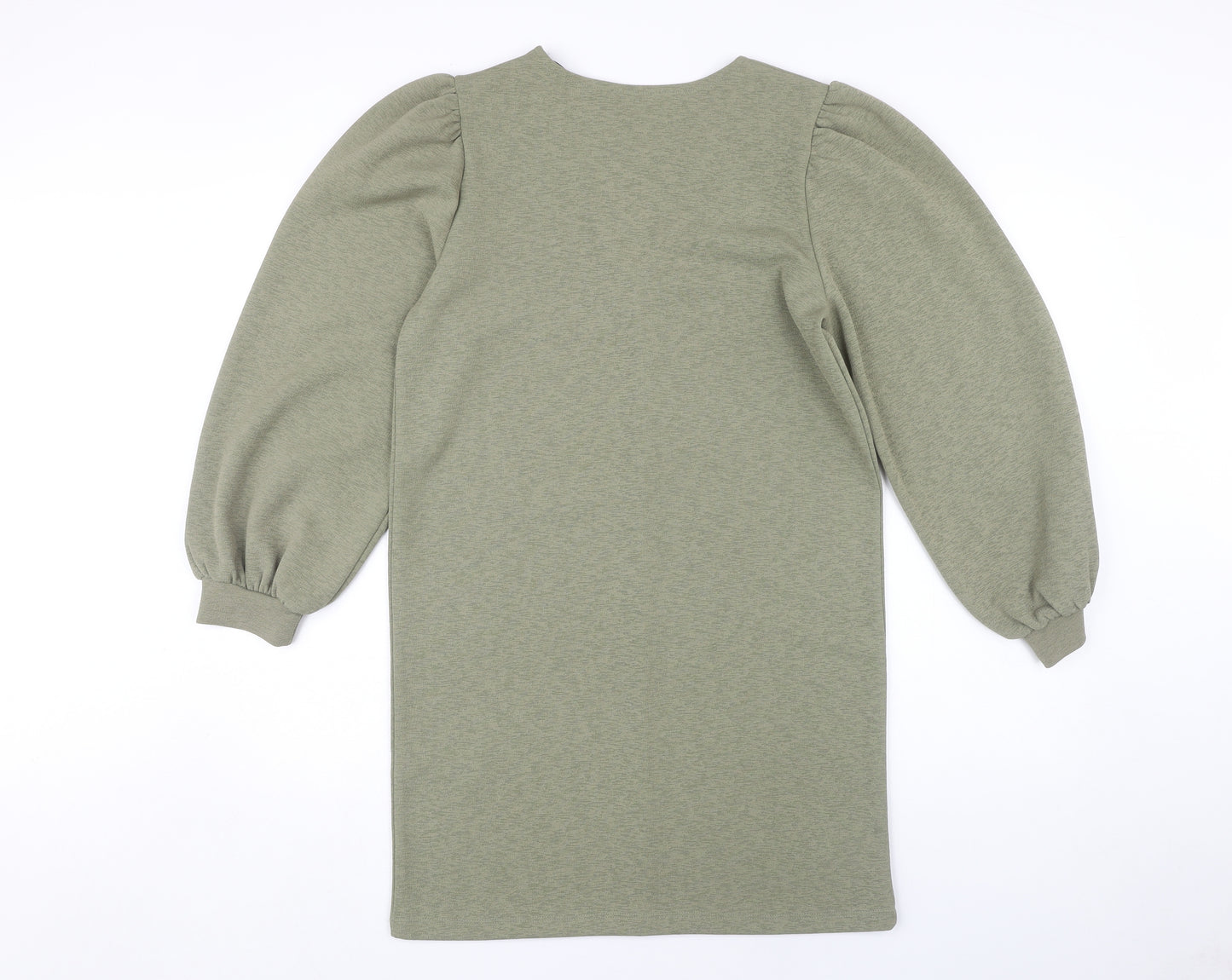 Zara Green V-Neck Balloon Sleeve Dress, Size S