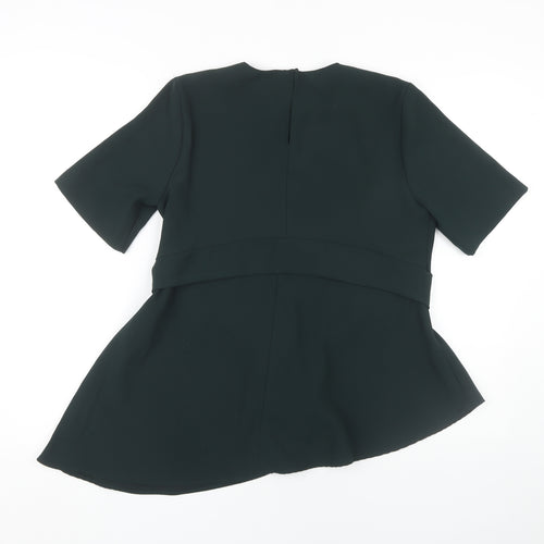 Zara Women's Green Belted Short Sleeve Asymmetric Top, M
