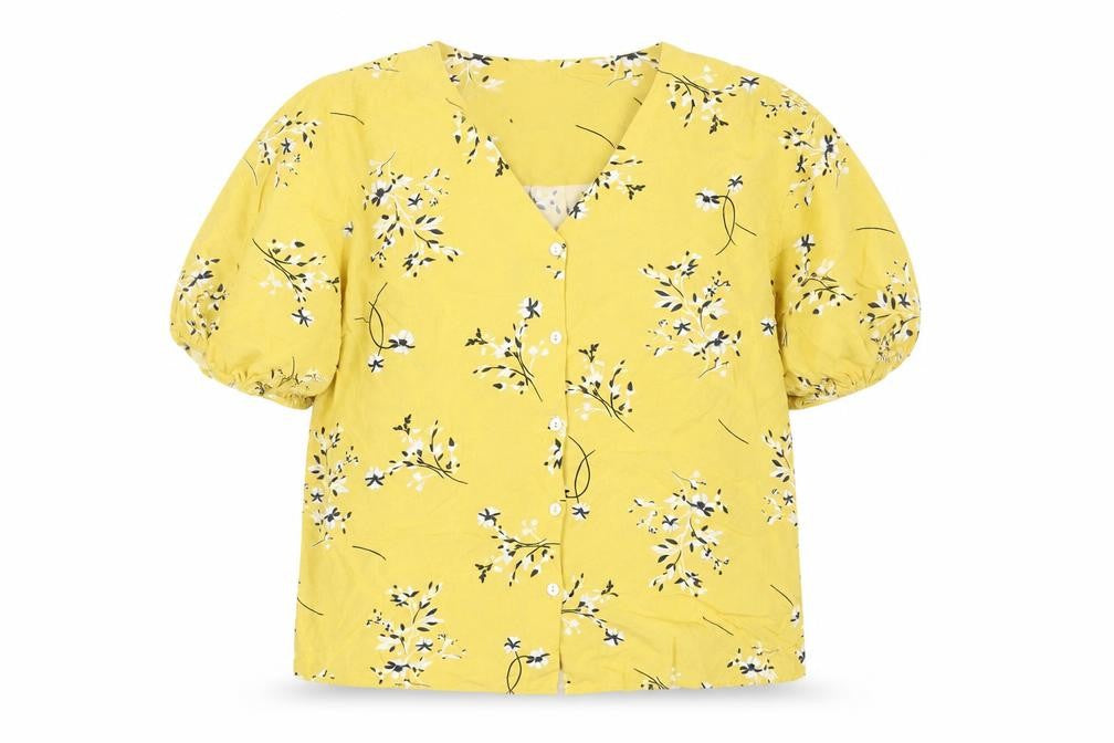 Front view of Marks & Spencer Women's Yellow Floral Tunic Blouse, size 8