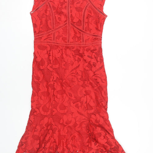 Next Women's Red Lace Petites Dress Size 8