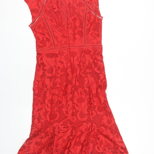 Next Women's Red Lace Petites Dress Size 8