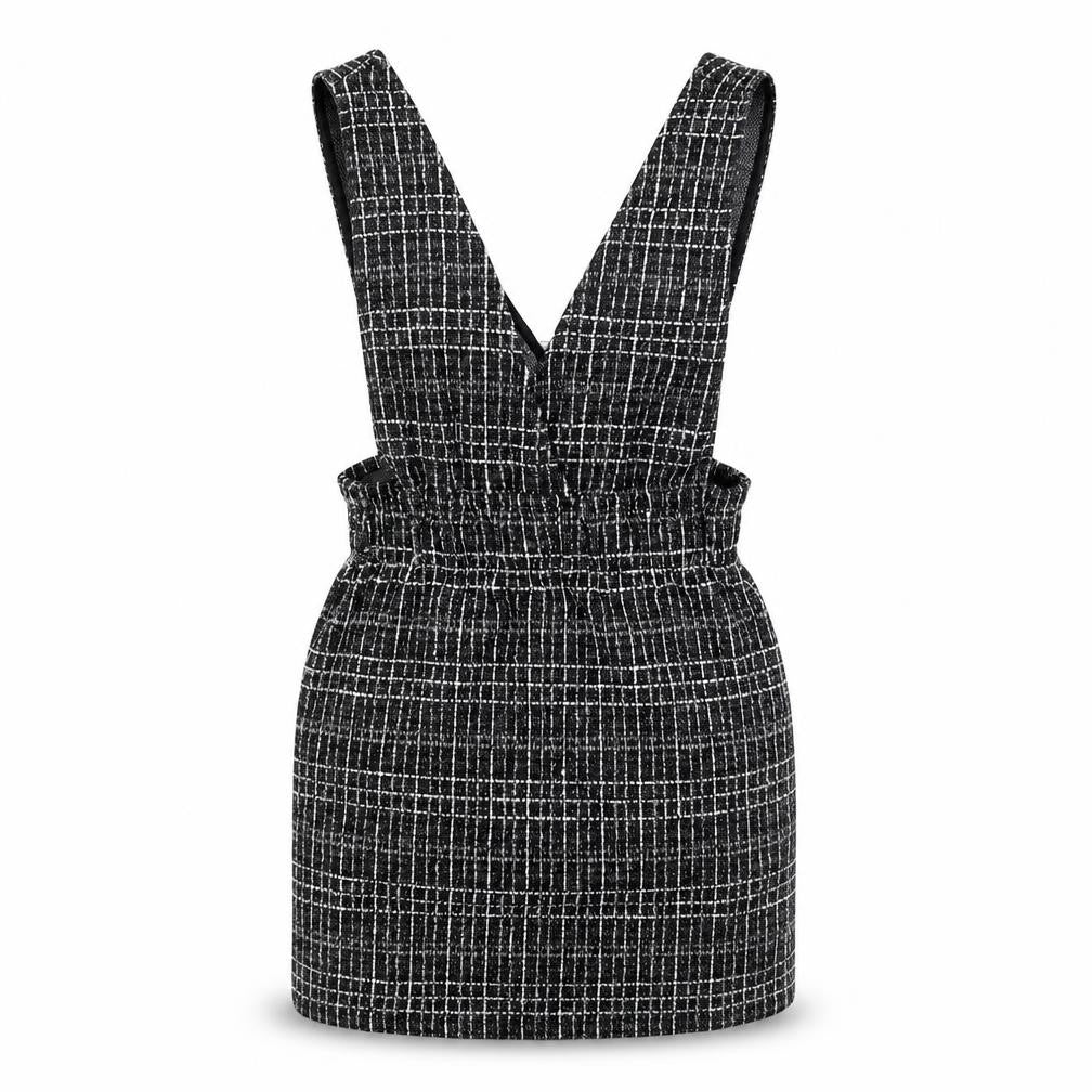 Front view of Pull&Bear Women's Black Check Pinafore Dress M